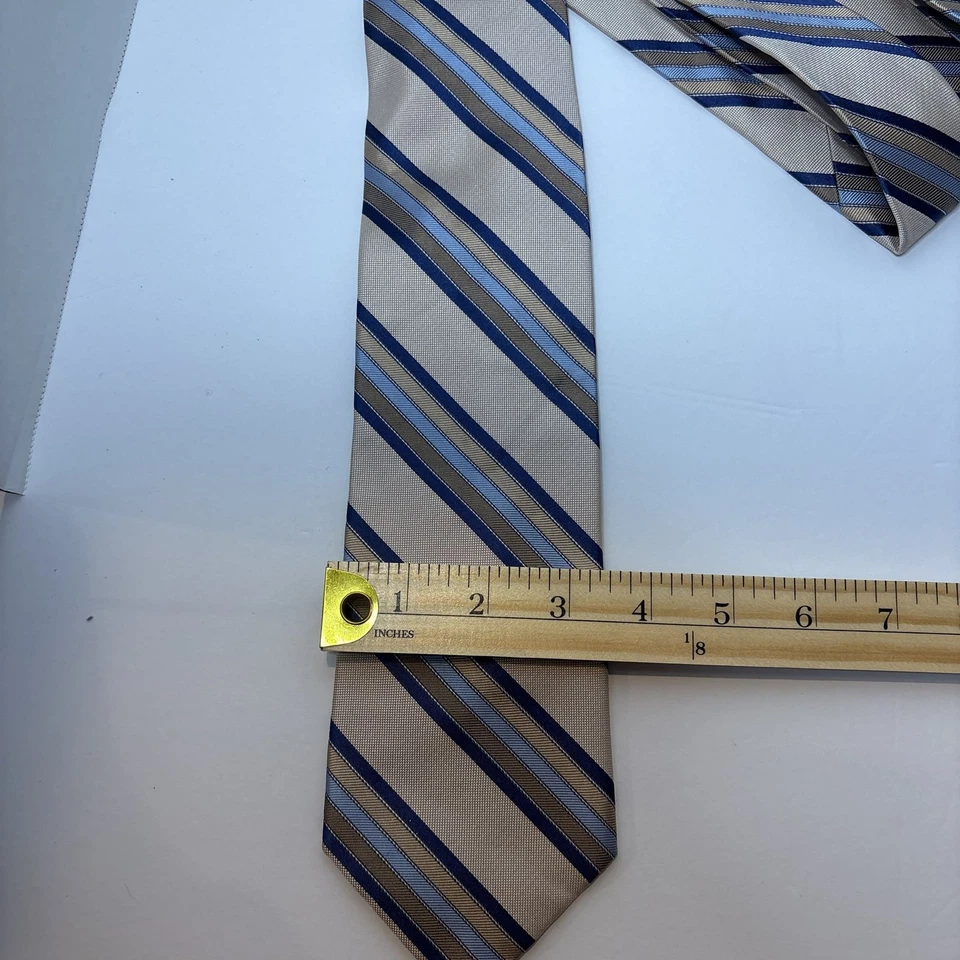 Corbata de seda Jos A Bank para hombre - Colección ejecutiva a rayas tostadas y azules, usada Foto 3 de 4
