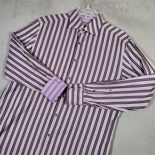 Robert Graham Shirt Mens XL Purple Black Stripe Button Long Sleeve Cotton Luxury