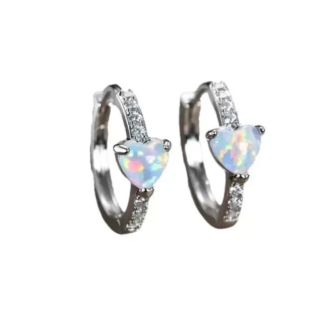 2Ct Heart Cut Lab Created Fire Opal Women's Hoop Earrings 14K White Gold Plated - Image 3 of 4