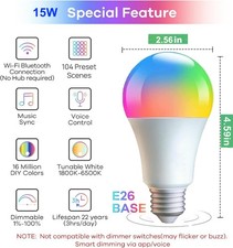 2/4/8 Pack LED Smart Light Bulbs RGBW 15W 1500LM WiFi Dimmable Alexa Google Home