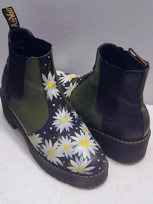 Dr. Martens Rometty Black/Green/Floral Leather Pull-On Chelsea Boots Women's 10