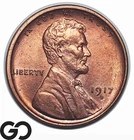 1917-D Lincoln Cent Wheat Penny, Lustrous RED, Solid Gem BU++ RD Better Date