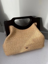 Damen Top-Griff-Tasche Stroh gewebt beige mit...