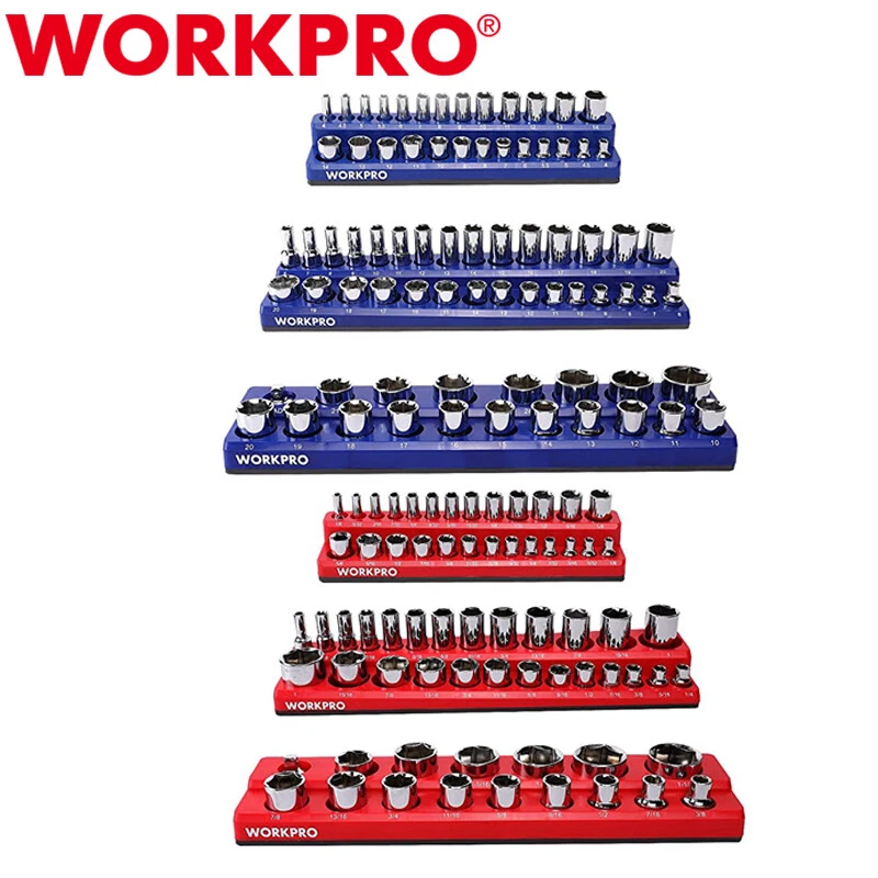 Conjunto organizador de soquete magnético WORKPRO 1/4" 3/8" 1/2" Dr métrico suporte de soquete SAE - Imagem 3 de 4
