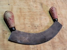 Vintage Mezzaluna Rocker Curved Blade Chopping Herb Knife Wood Handles