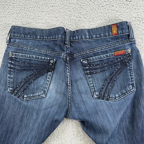 7 for All Mankind Dojo Jeans 29 (32x27) Low Rise Bootcut Bedazzled Embroidered - Picture 7 of 18