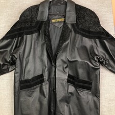 Vintage Fritz Wright Leather Maxi Duster Trench Coat Womens 2x Black 80s