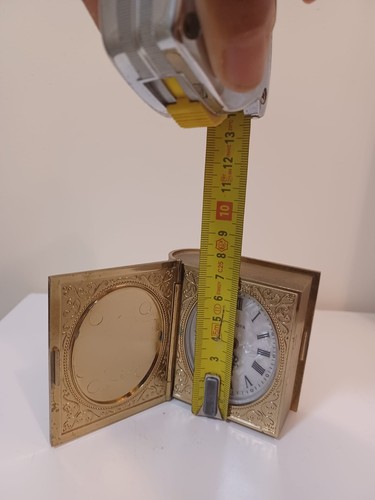 Vintage Europa Mother Of Pearl Face Brass Alarm Clock In The Form Of A Book - Picture 6 of 23