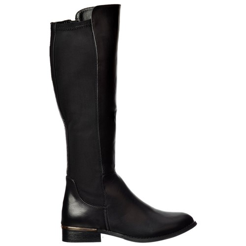 Womens Girls Extra Wide Calf Stretch Knee High Flat Riding Boot Black Dark  Brown | eBay