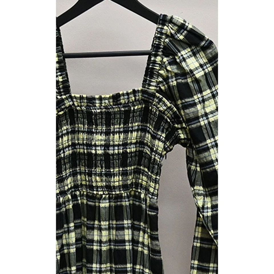 Ganni | Seersucker Plaid Midi Dress | Size 34 / Approx. US 2 - Image 3 of 4