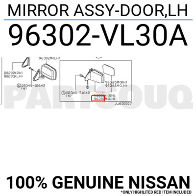 96302VL30A Genuine Nissan MIRROR ASSY-DOOR,LH 96302-VL30A | eBay