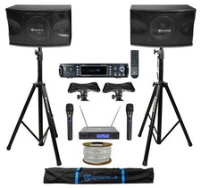 2 Rockville KPS80 Karaoke Speakers Bluetooth Amp Tripod Stands 2 Wireless Mics