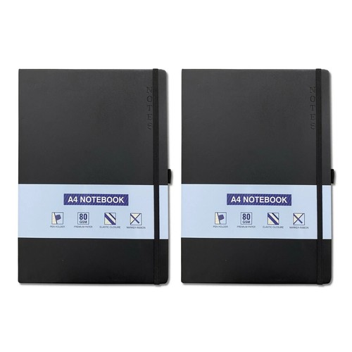 A4 Notebook Hardback Lined Notes Black Journal Diary Office School Home UK x 2 - Picture 6 of 7