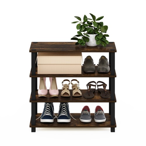 4-Tier Turn-S-Tube Shoe Rack, Wood, Amber Pine and Black - Picture 4 of 5