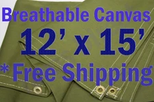 12' x 15' Green Workhorse Polyester Canvas Waterproof Breathable Tarp
