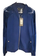 Central Park Lace Blue Mixed Media Sweatshirt Jacket Xl