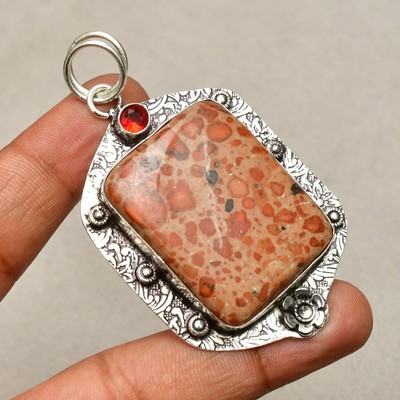 Asteroid Jasper Gemstone 925 Sterling Silver Handmade Jewelry Pendant 2.52''