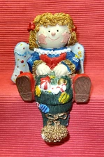 6 3/8" ANGEL RAGGEDY ANN STYLE STOCKING HANGER WINGSPAN 4 5/8"HEAVY NICE DETAILS