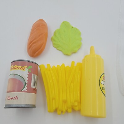 Plastic Play Food Lot Mixed Fries Mustard Bottle Lettuce Bread Can Kitchen Toy