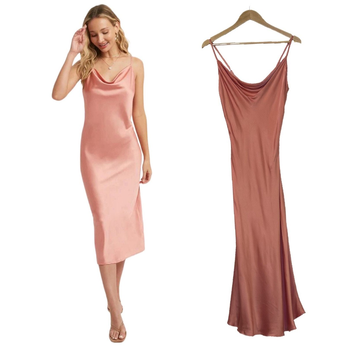 Socialite Rose/Light Pink Satin Bias Midi Dress with Slit Nordstrom Size  Small