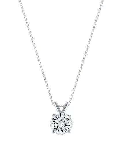 2 Ct Round VVS1/D GRA Moissanite Solitaire Pendant 14K White Gold 18" Necklace - Picture 2 of 11