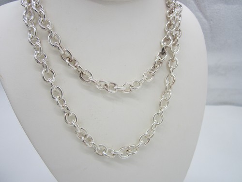 Estate Milor 950 Sterling Silver 35 Inch Long 61.3 Gram Open Link Chain Necklace - Picture 3 of 4