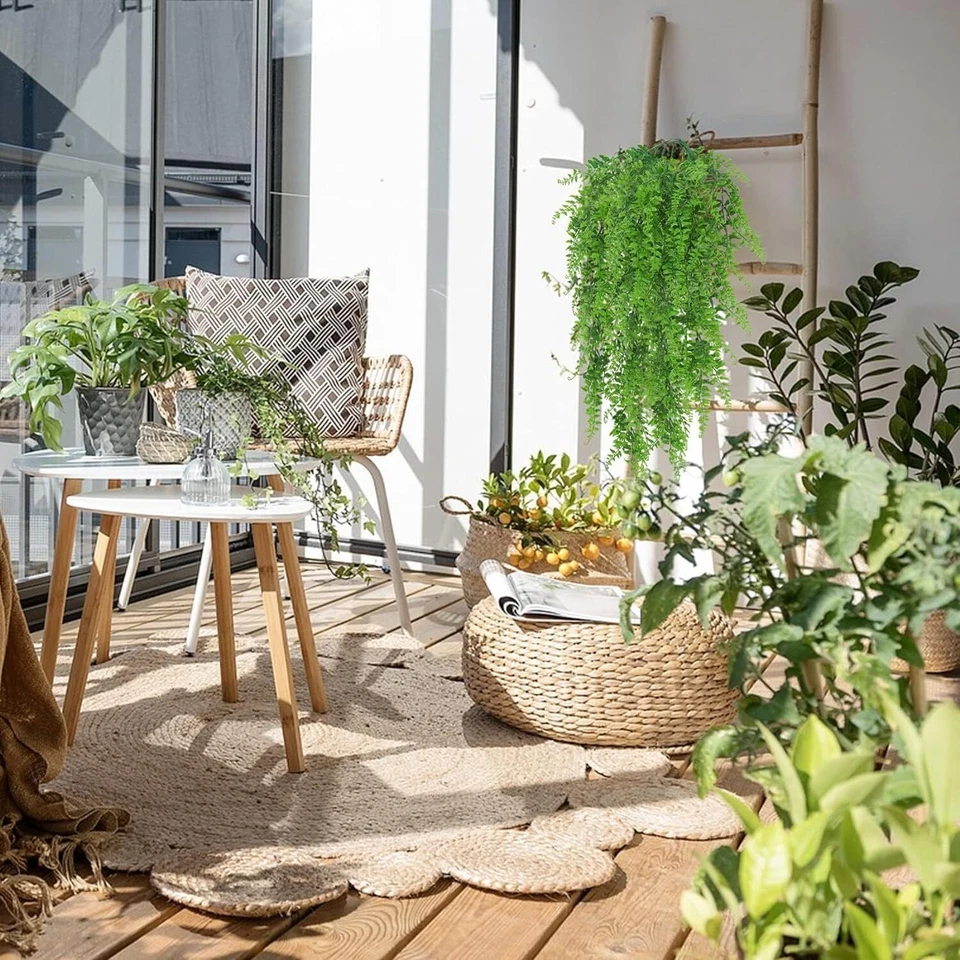 4 Artificial Hanging Plants Fake Fern Trailing Foliage Plastic Flower Leaf Decor - Image 4 of 4