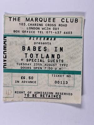 Babes In Toyland Ticket Kat Bjelland Original The Marquee Club 25. August 1992