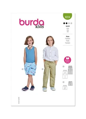 Burda Kinder 9224 KINDER Cargo Hose Nähen Muster Größen 3 - 8 Fähigkeit: Einfach - Bild 1 von 4
