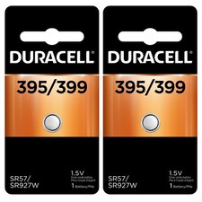 2 x 395/399 Duracell Silver Oxide Batteries 395, 399, AG7, SR57, SR927W, W