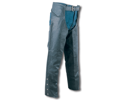 NEW  Braided Black Cowhide Leather Motorcycle Chaps Mesh lining Size 2XL - Picture 1 of 1