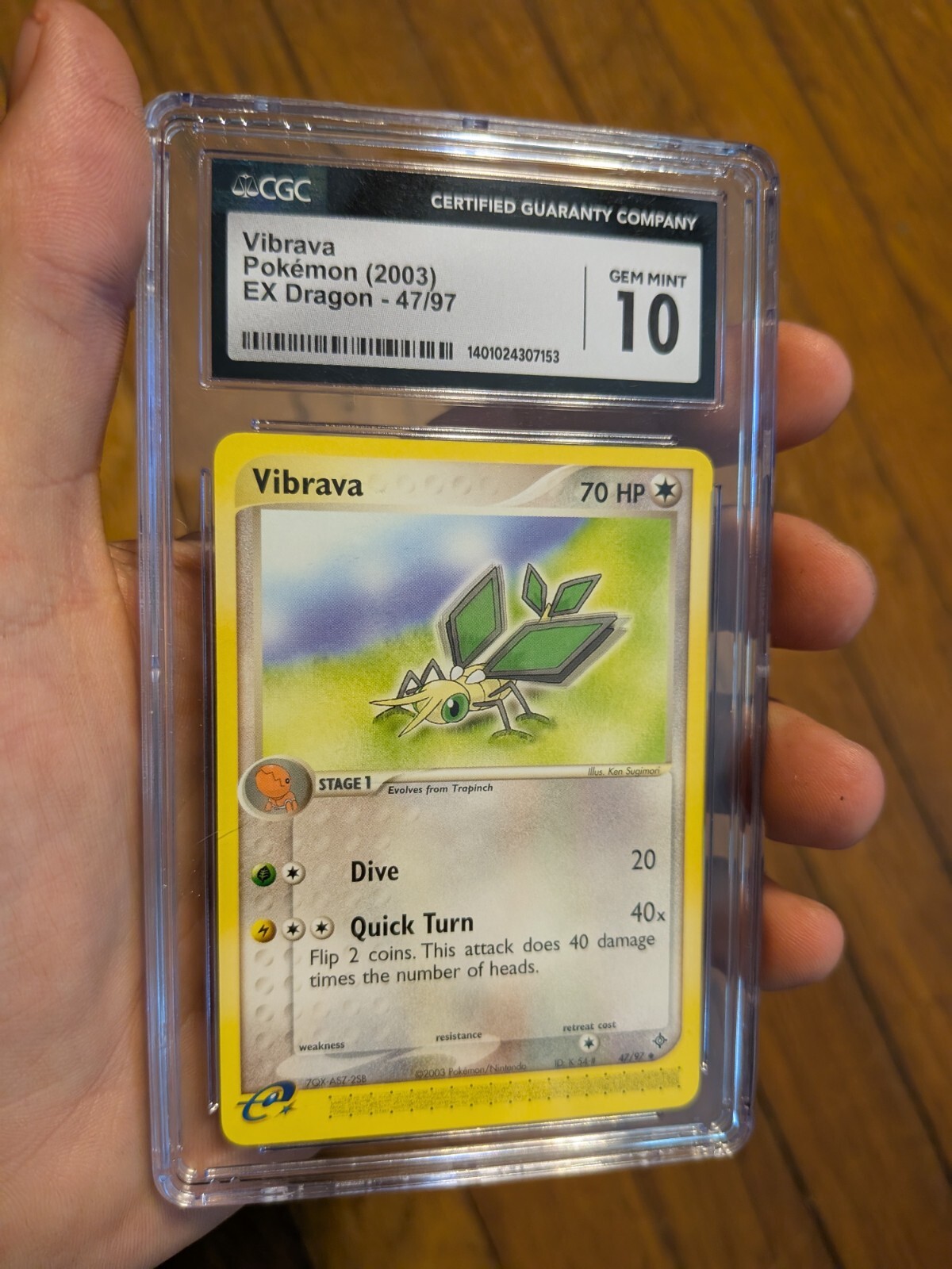 (POP 10) CGC 10 GEM MINT Pokemon Vibrava 47/97 EX Dragon 2003 E Reader Card