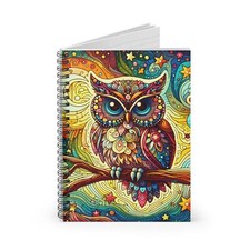 Spiral Notebook Ruled Line Bright and Colorful Owl Design 5, Gift Everyday