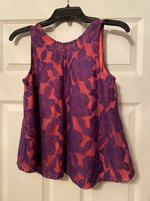 Cherokee Purple/Orange Floral Tank Swing Top Girls Size Large - Image 2 of 3