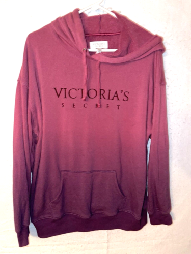 Victoria's Secret Womens Sweatshirt M Pink Purple Logo Hoodie Fleece Drawstring