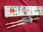 vintage brown hair barbie black and white stripped dress no box