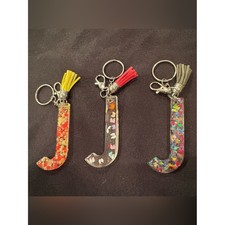 Resin J Initial Keychain and Tassels