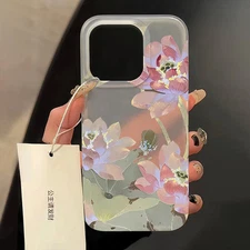 Girls Transparent Pink Flowers Case For iPhone 14,15 All Models Protection Edges