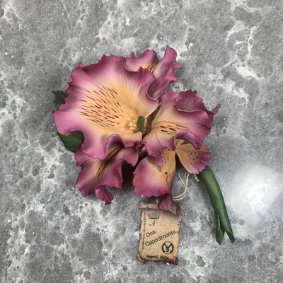 Beautiful Vintage Capodimonte Pink Orchid/Original Tag Made in Italy Mint 7 x5  