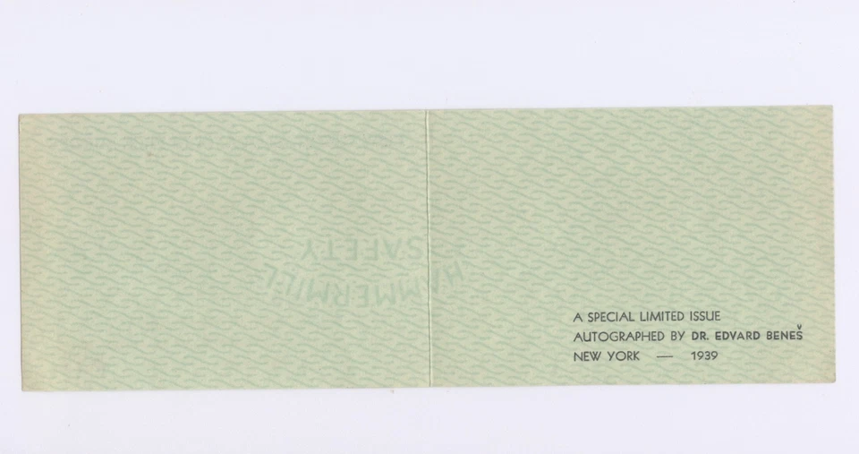 RARO 1939 Checoslovaquia Edvard Benes #887 sello firmado Nueva York Foto 2 de 4