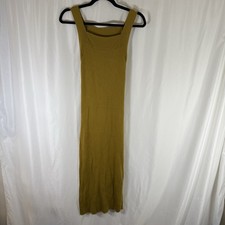 Ann Taylor Dress Women's Medium Green Ribbed Sleeveless Tie Back Side Slit