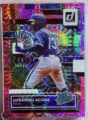 2022 Panini Donruss   Luisangel Acuña #RP-9   Rated Prospect Pink Firework Prizm