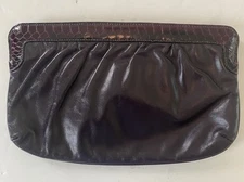 VIntage Supreme ~ Purple Leather Clutch or Chain Shoulder Bag Snake Skin Accents