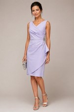 Alex Evenings Size 12 Lavender Sleeveless Side Ruched Brooch Sheath Dress NEW
