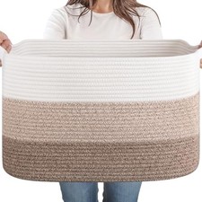 65L Large Woven Blanket Basket for Living Room, 19.7"x15.7"x11.8"
