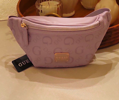 GUESS Lilac Logo Belt Bag Fanny Pack Zip Closure Adjustable Strap Gold Hardware
