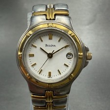 Bulova Watch Women 25mm White Dial Two Tone Date Round 98M36 New Battery K93