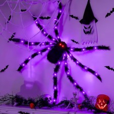 6.6Ft Halloween Light Up Giant Spider, Scary Large Hairy Spider Battery Oprated