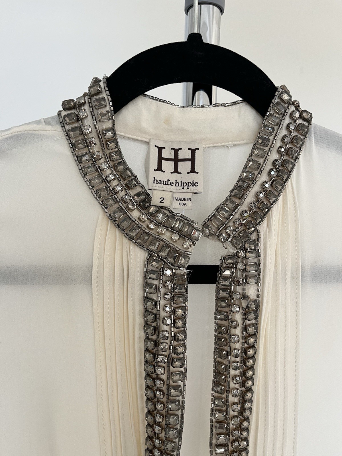 Haute Hippie White Beaded Sleeveless Romper Size 2 Collared Women's