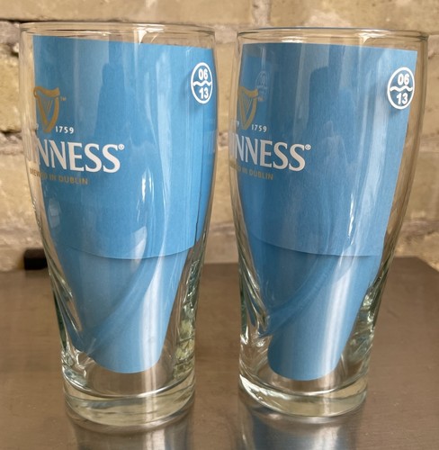 Pair: Guinness Beer Glasses Official PINT Certification Stamp Mark Gravity Glass